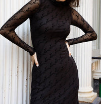 Mima Rosso - Velvet Print Mesh Dress - black - clothing - directbrandpartner