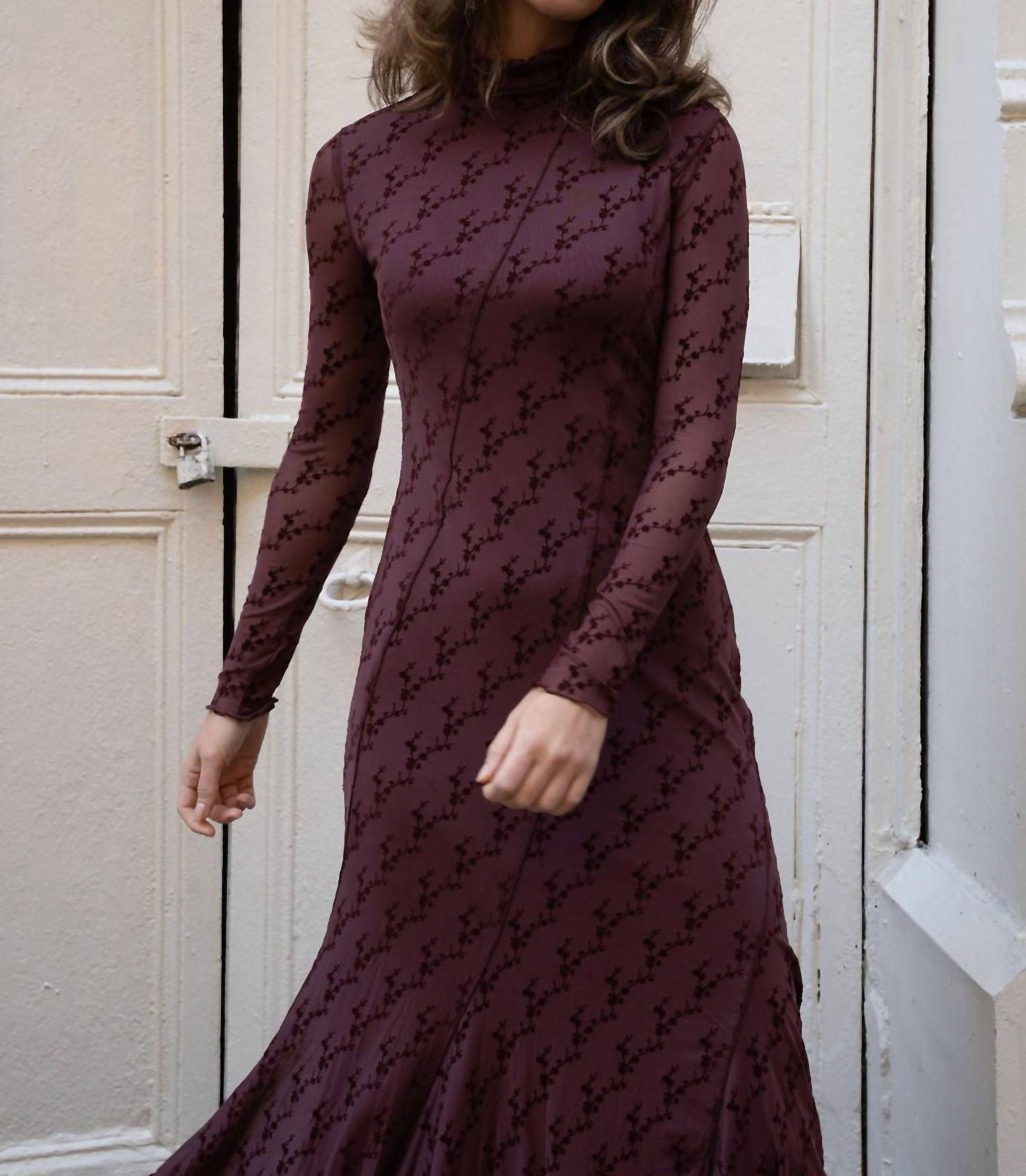 Mima Rosso - Velvet Print Mesh Dress - clothing - directbrandpartner - dresses