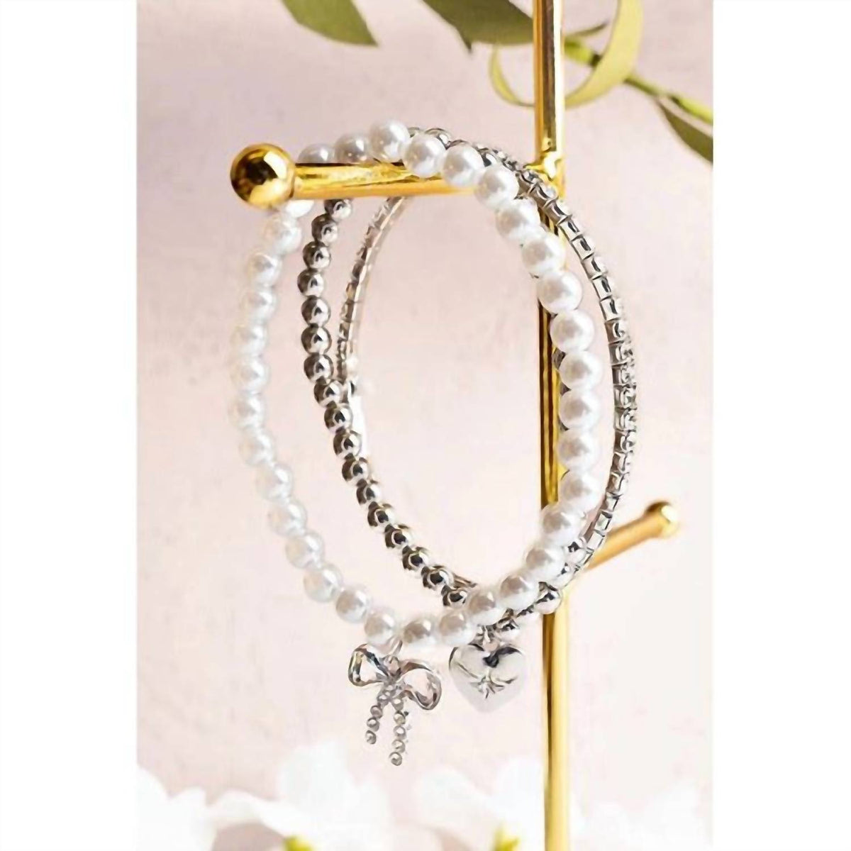 Mimi Wholesale - Women's Three Piece Pearl Beaded Stretchy Bracelet