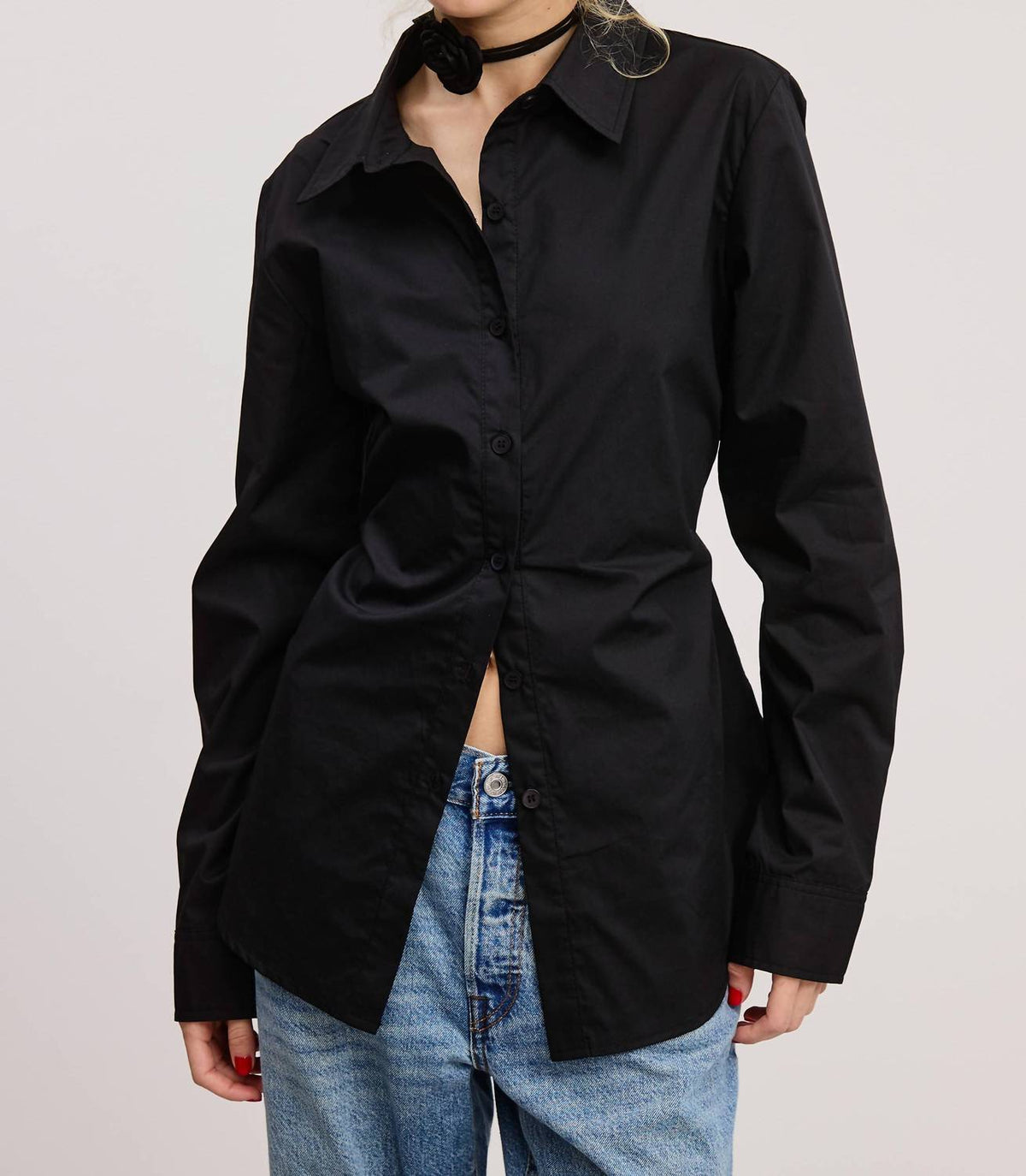 Mimosa - Back Self-tie Fitted Collared Shirt
