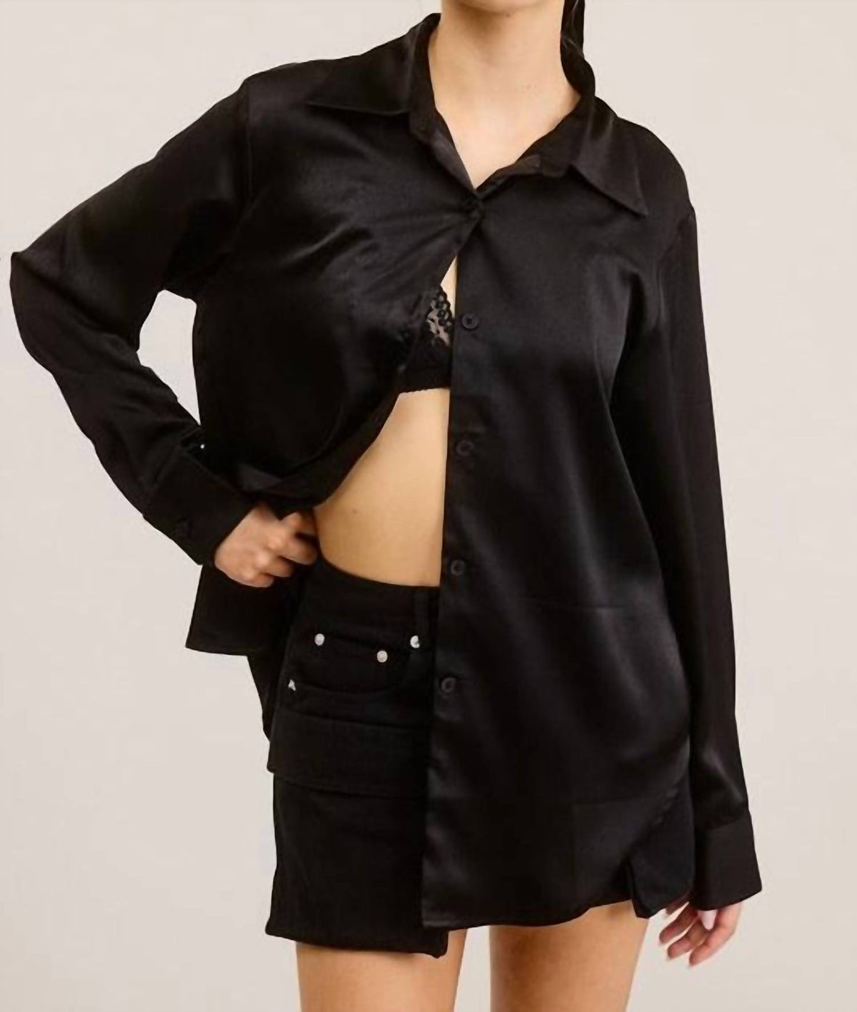 Mimosa - Satin Button Down Long Sleeve Blouse