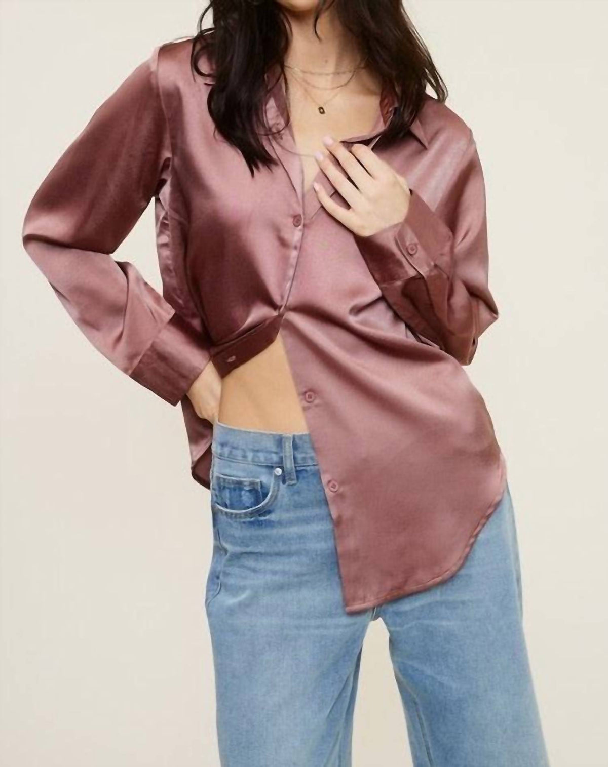 Mimosa - Satin Button Down Long Sleeve Blouse
