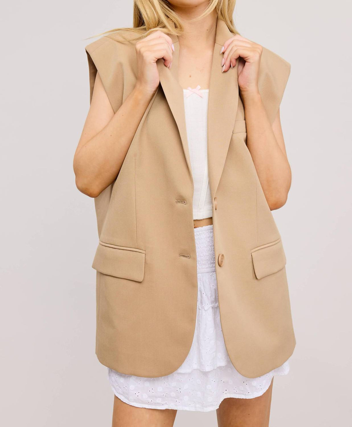 Mimosa - Structured Oversized Blazer Vest With Shoulder Pads