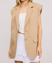 Mimosa - Structured Oversized Blazer Vest With Shoulder Pads