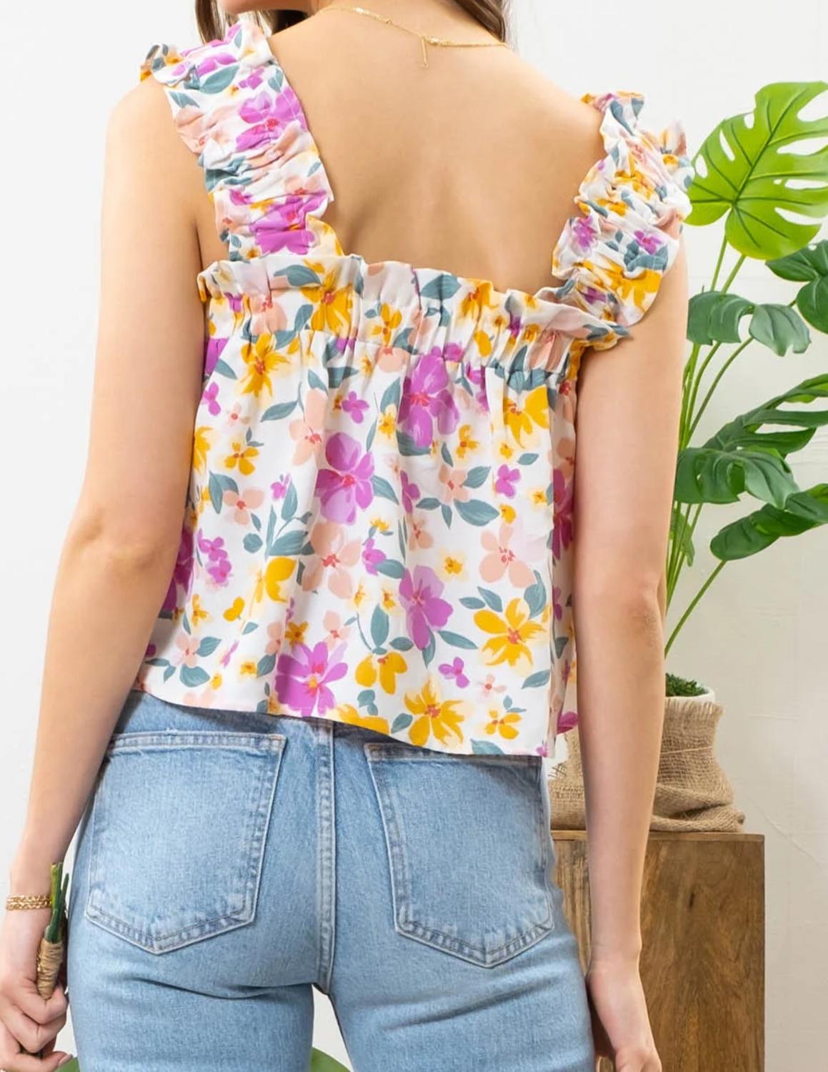 Mine - Elastic Straps Floral Crop Top