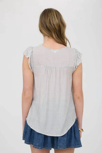 Mine - Stripe Lace Front Tie Top