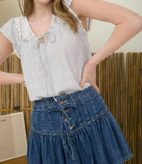 Mine - Stripe Lace Front Tie Top