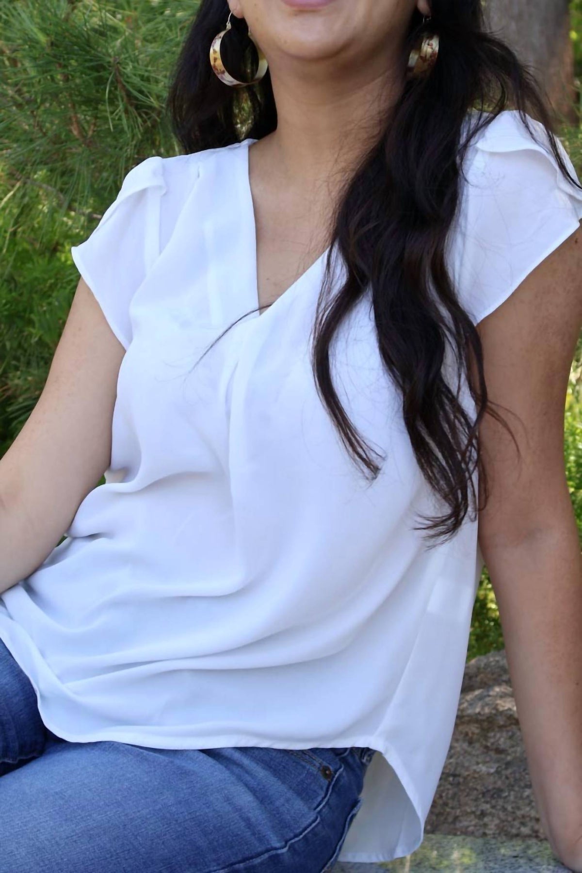 Mine - V-neck Flutter Sleeve Blouse