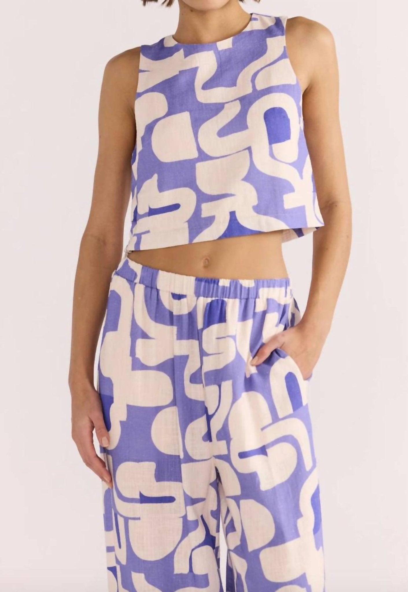 Minkpink - Iris Crop Tank Top - blue - clothing - geometric