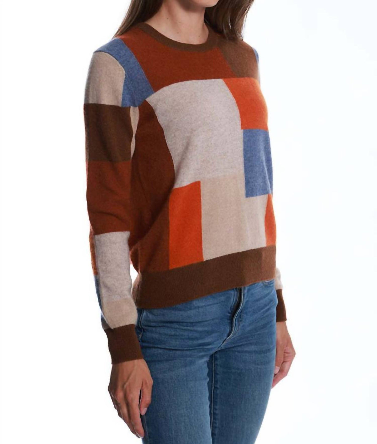 Minnie Rose - Cashmere Patchwork Crewneck Pullover