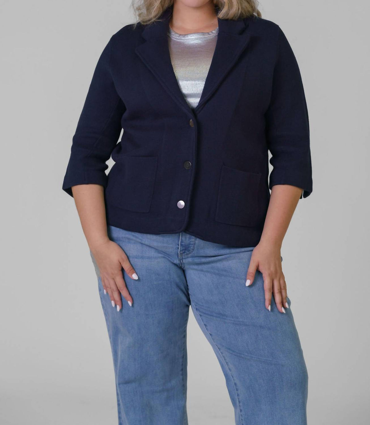 Minnie Rose - Cotton Blend Shrunken Blazer - Plus