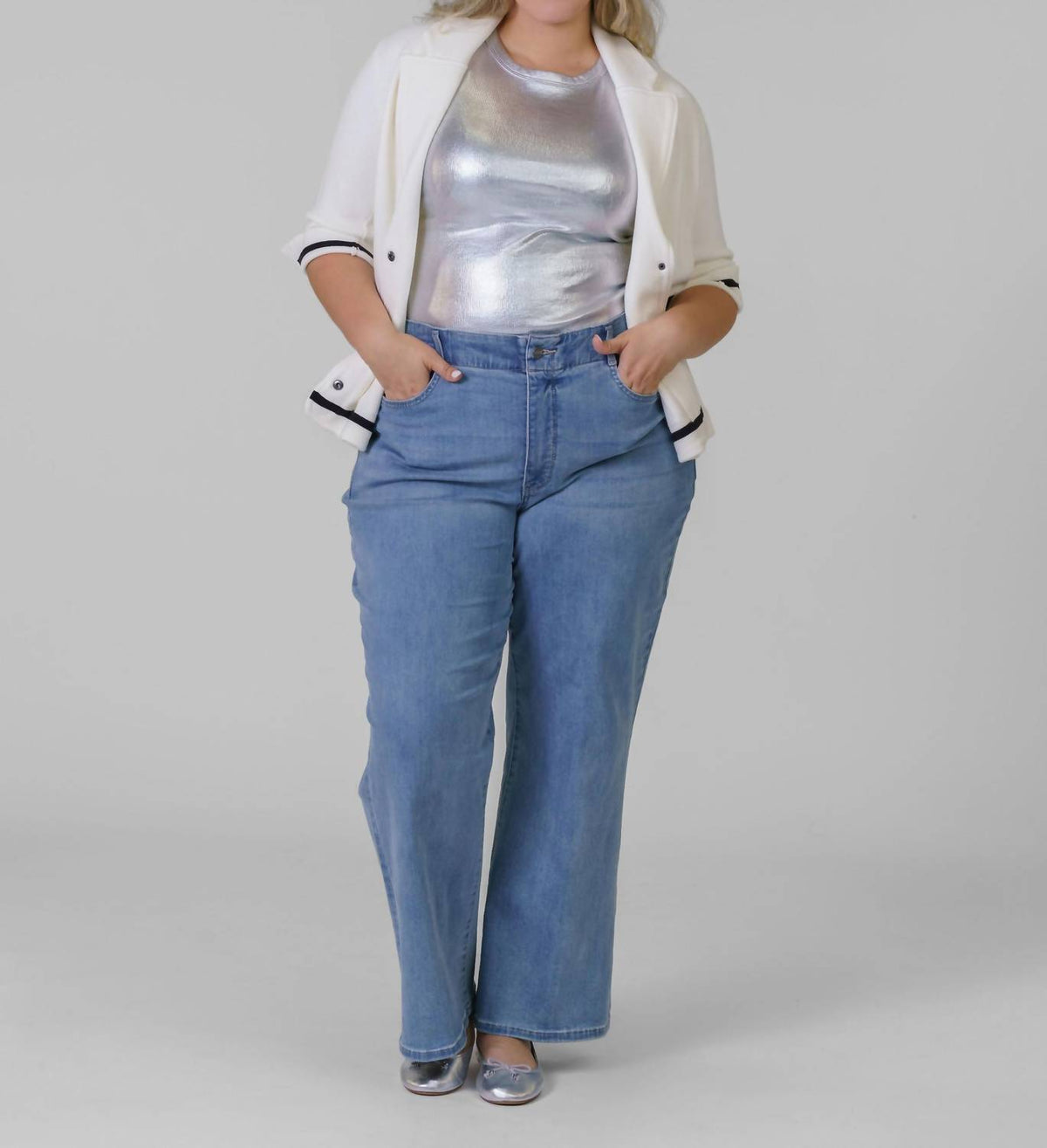 Minnie Rose - Cotton Blend Shrunken Blazer - Plus Size