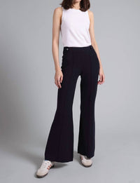 Minnie Rose - Cotton Blend Wide Leg Knit Pant - blue - clothing - cotton - blend