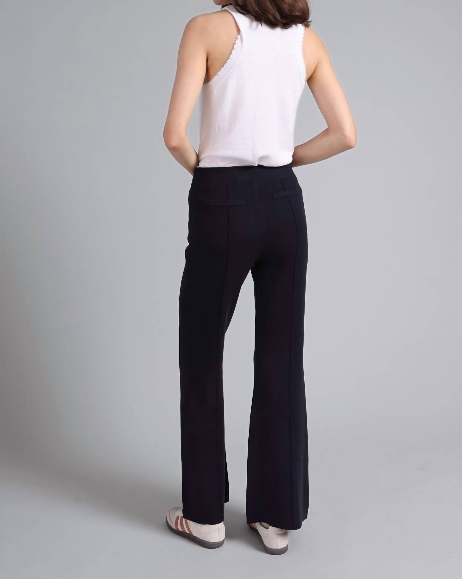 Minnie Rose - Cotton Blend Wide Leg Knit Pant - blue - clothing - cotton - blend