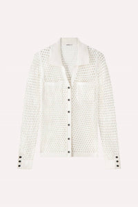 Minnie Rose - Cotton Cashmere Plaited Mesh Button Down Shirt - button - down - shirts - clothing - cotton - blend