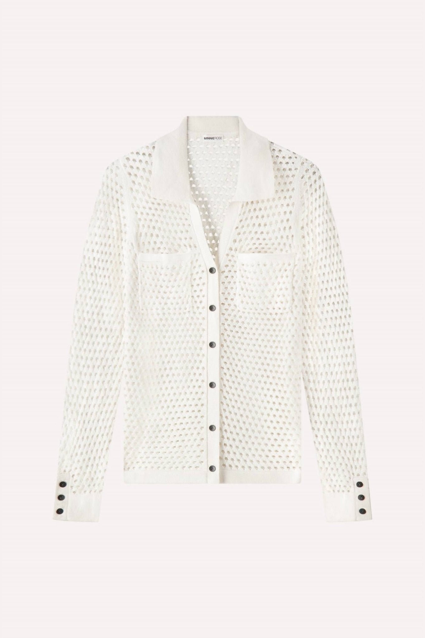 Minnie Rose - Cotton Cashmere Plaited Mesh Button Down Shirt - button - down - shirts - clothing - cotton - blend