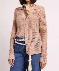 Minnie Rose - Cotton Cashmere Plaited Mesh Button Down Shirt - brown - button - down - shirts - clothing