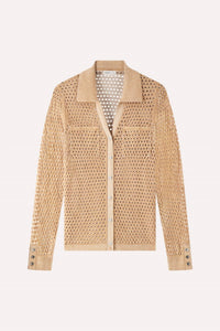 Minnie Rose - Cotton Cashmere Plaited Mesh Button Down Shirt - brown - button - down - shirts - clothing
