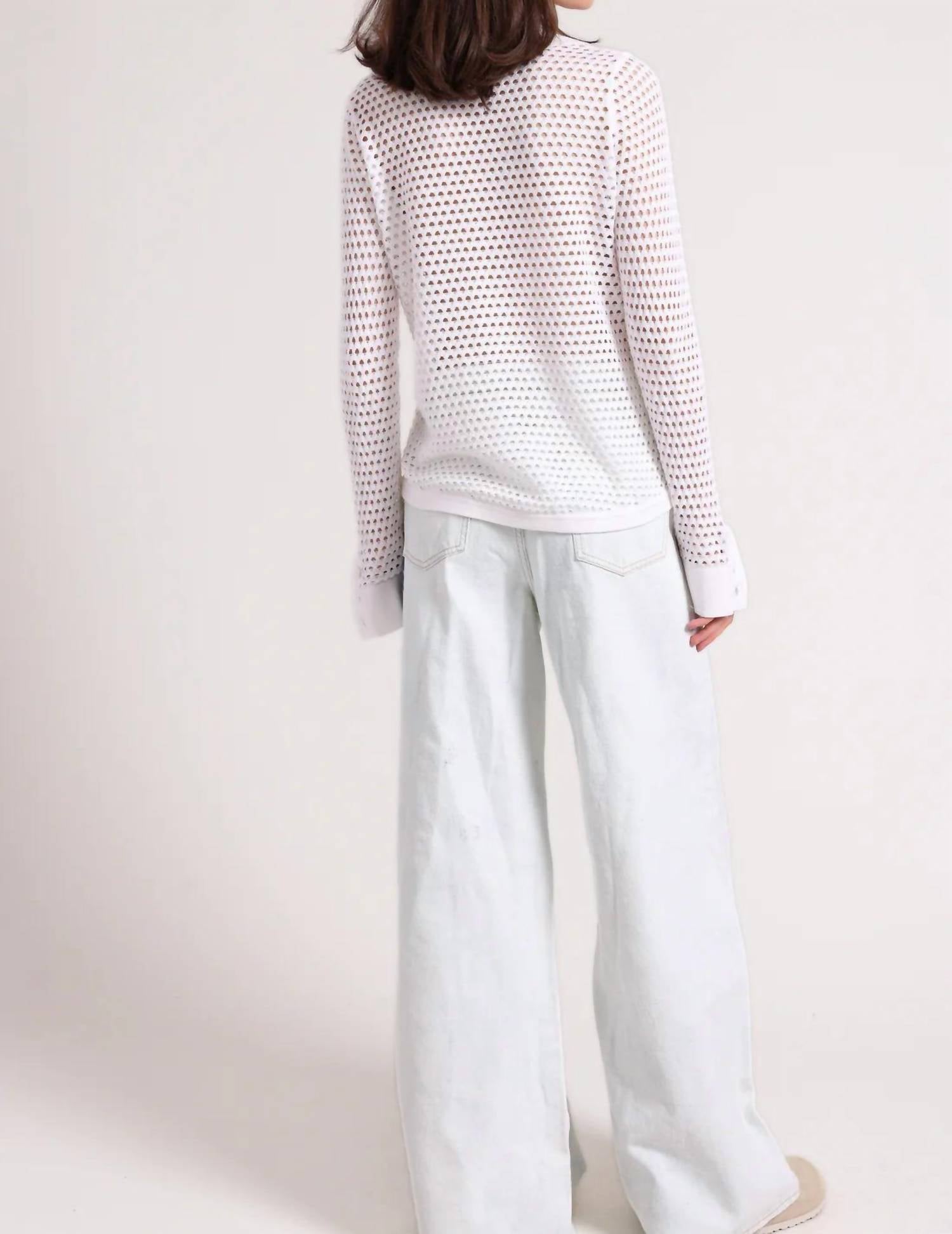 Minnie Rose - Cotton Cashmere Plaited Mesh Button Down Shirt - button - down - shirts - clothing - cotton - blend