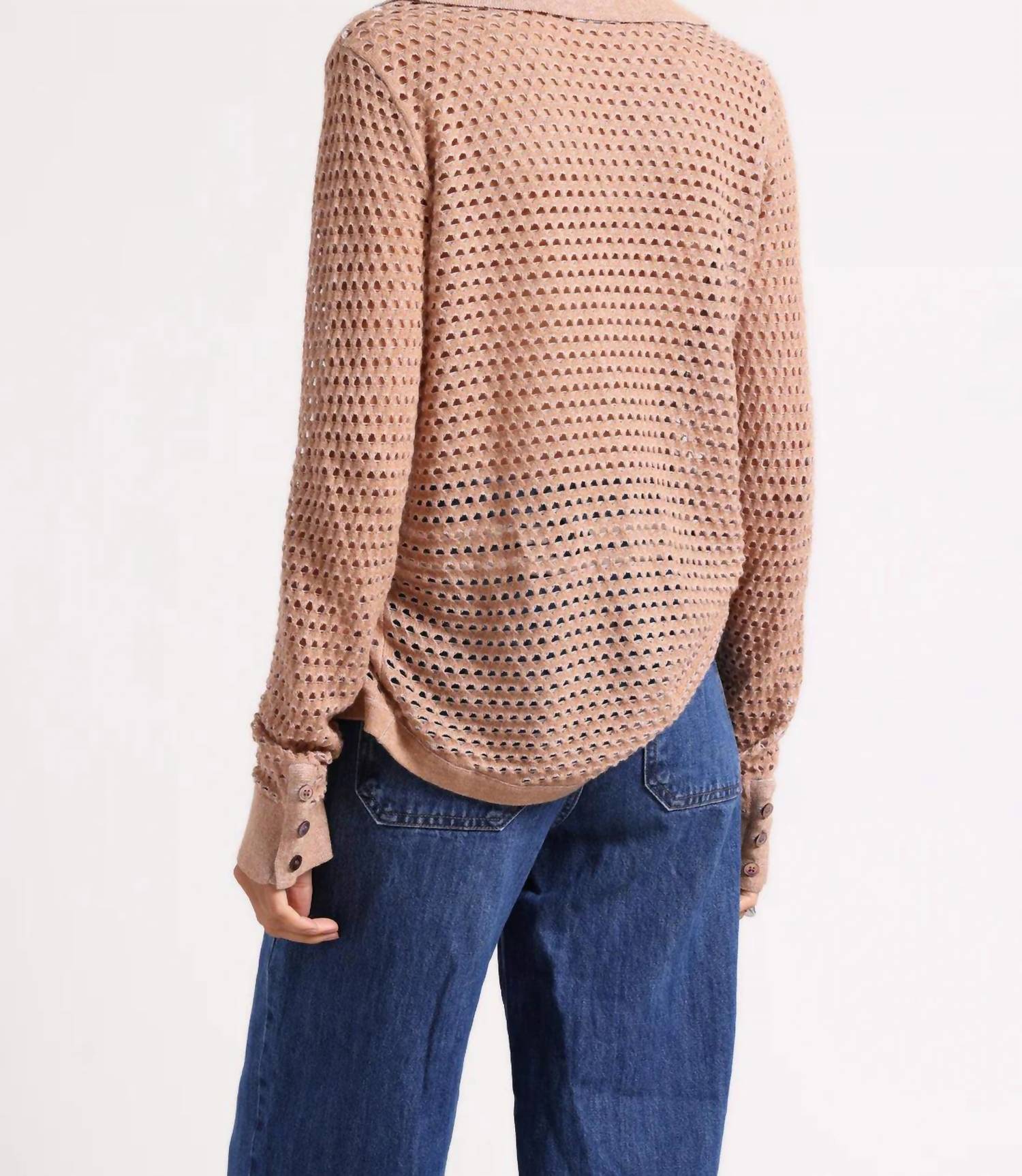 Minnie Rose - Cotton Cashmere Plaited Mesh Button Down Shirt - brown - button - down - shirts - clothing