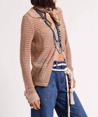 Minnie Rose - Cotton Cashmere Plaited Mesh Button Down Shirt - brown - button - down - shirts - clothing