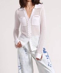 Minnie Rose - Cotton Cashmere Plaited Mesh Button Down Shirt - button - down - shirts - clothing - cotton - blend