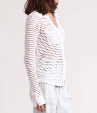 Minnie Rose - Cotton Cashmere Plaited Mesh Button Down Shirt - button - down - shirts - clothing - cotton - blend
