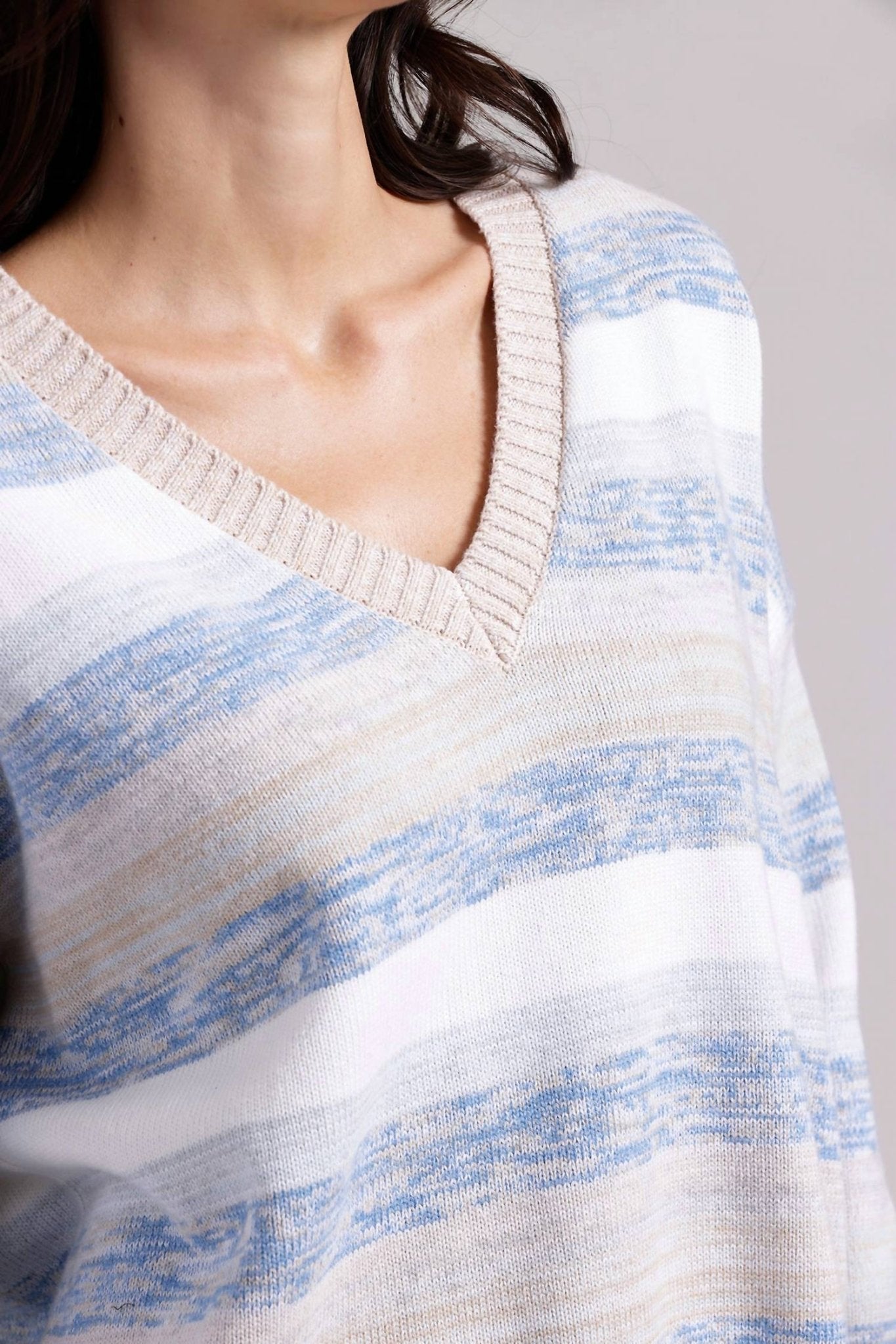 Minnie Rose - Cotton Cashmere V - neck Sweater - blue - clothing - cotton - blend