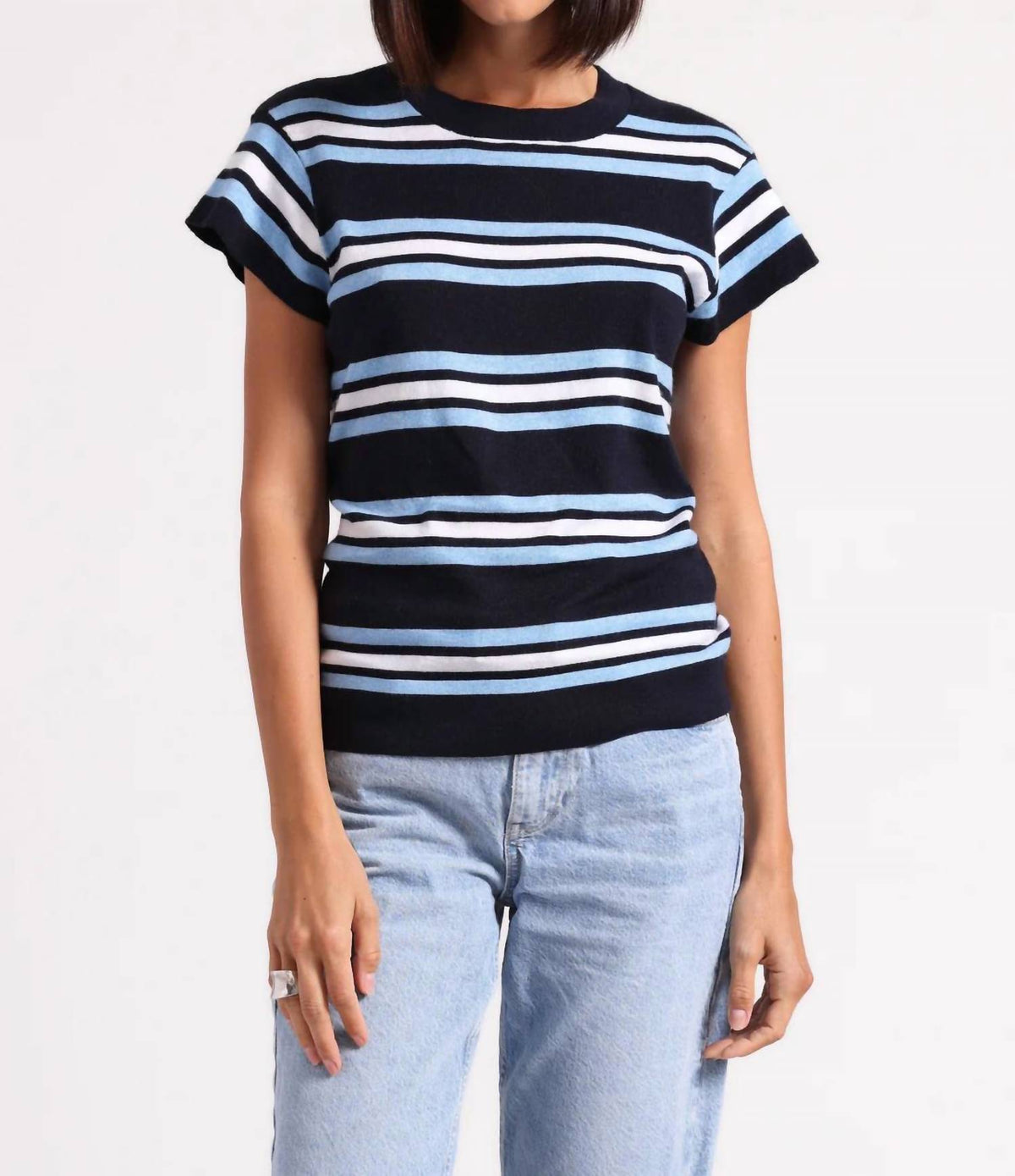 Minnie Rose - Multi Stripe Cap Sleeve Crewneck Tee