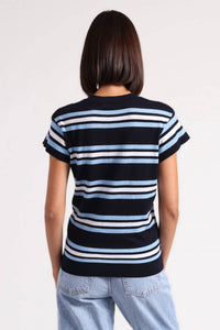 Minnie Rose - Multi Stripe Cap Sleeve Crewneck Tee - blue - clothing - cotton - blend