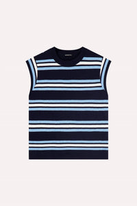 Minnie Rose - Multi Stripe Cap Sleeve Crewneck Tee - blue - clothing - cotton - blend