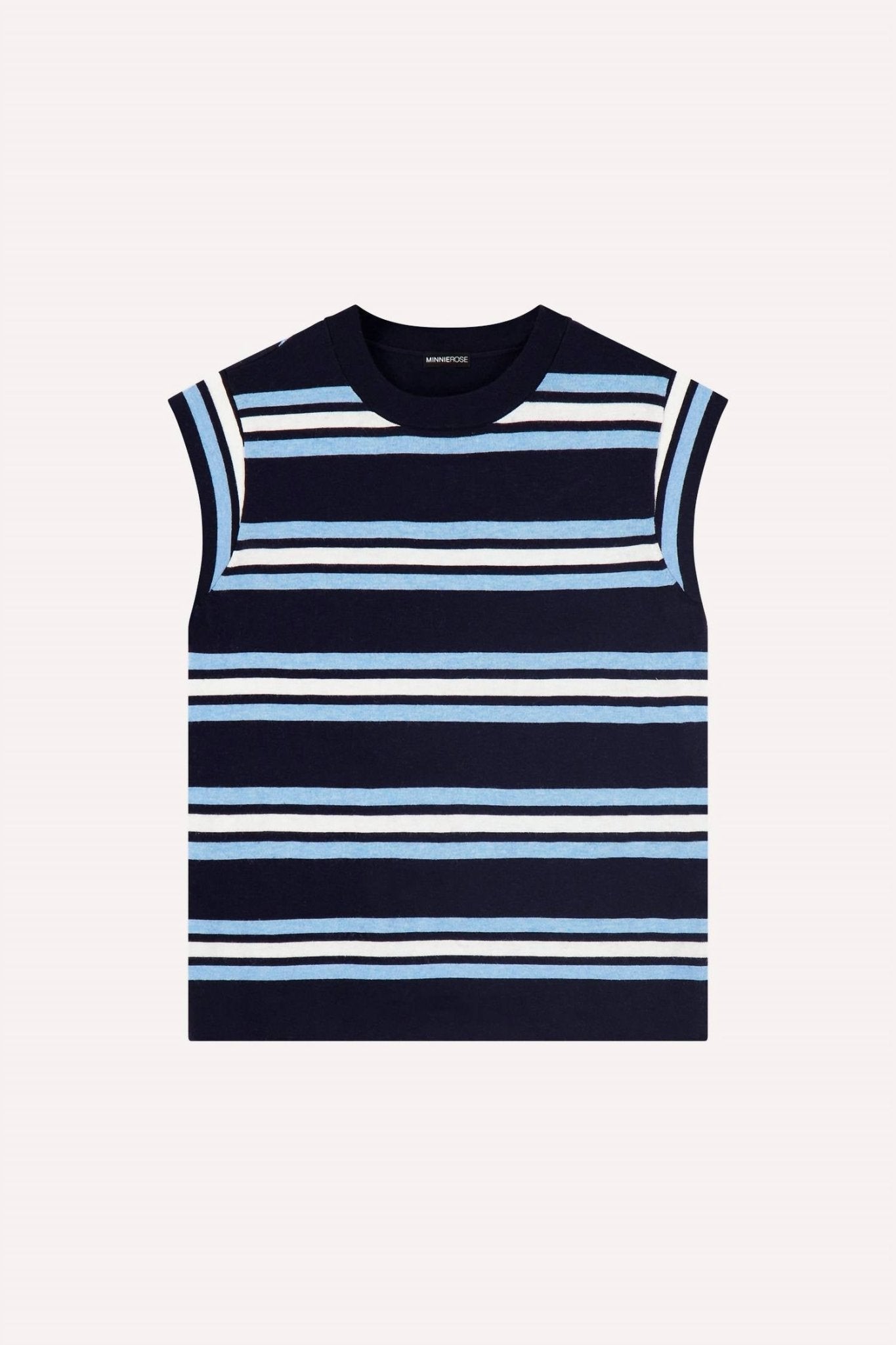 Minnie Rose - Multi Stripe Cap Sleeve Crewneck Tee - blue - clothing - cotton - blend