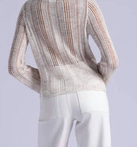 Minnie Rose - Sequin Pointelle Stripe Boat Neck Top