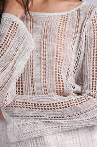 Minnie Rose - Sequin Pointelle Stripe Boat Neck Top