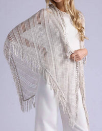 Minnie Rose - Sequin Pointelle Stripe Fringe Shawl