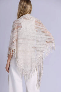 Minnie Rose - Sequin Pointelle Stripe Fringe Shawl