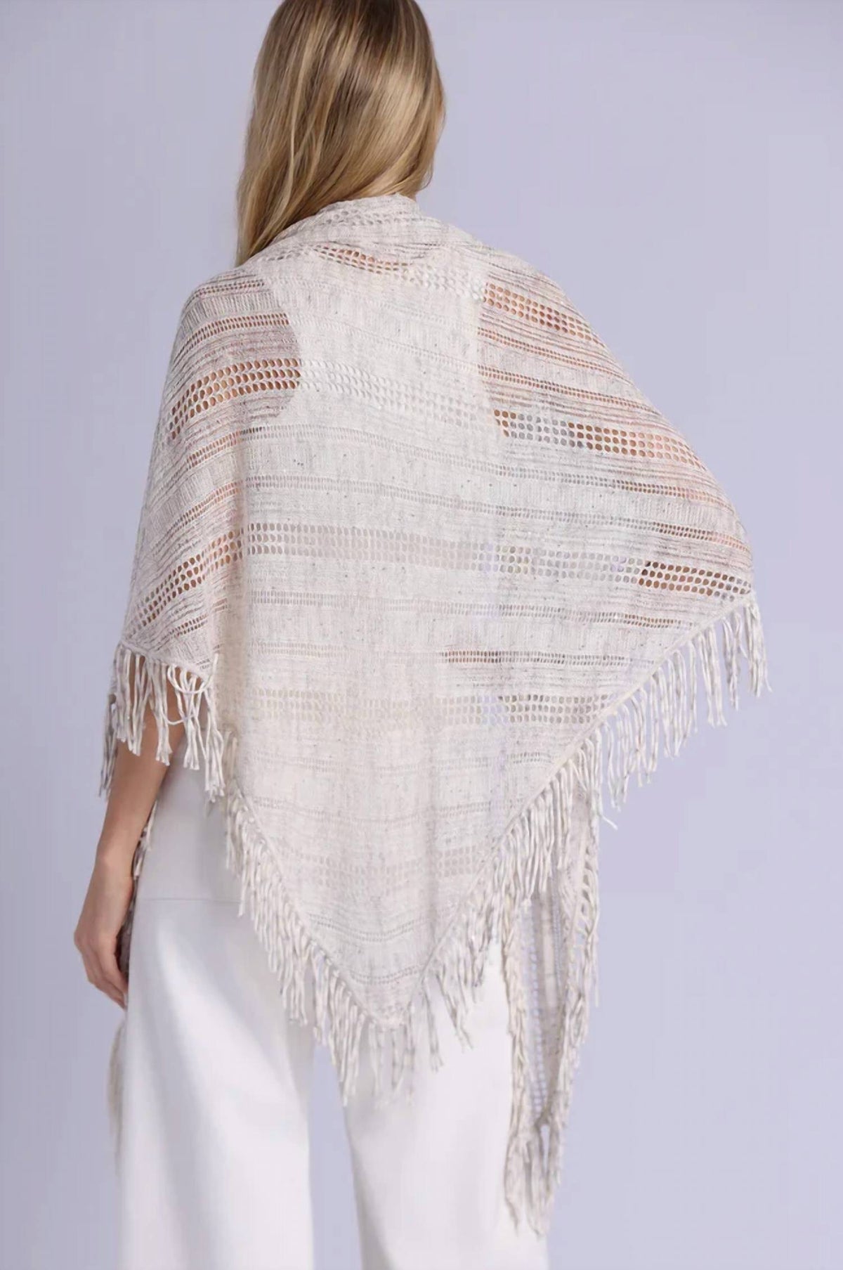 Minnie Rose - Sequin Pointelle Stripe Fringe Shawl