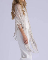 Minnie Rose - Sequin Pointelle Stripe Fringe Shawl