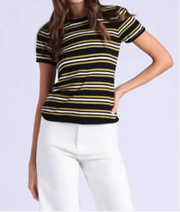 Minnie Rose - Short Sleeve Striped Crew Top