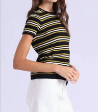 Minnie Rose - Short Sleeve Striped Crew Top