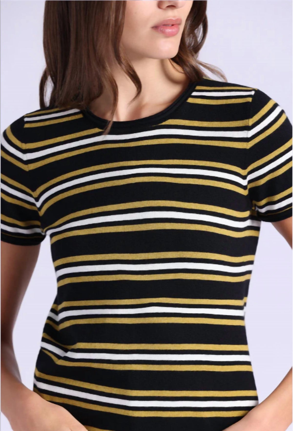 Minnie Rose - Short Sleeve Striped Crew Top