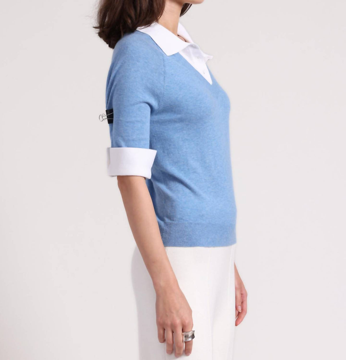 Minnie Rose - Short Sleeve V With Collar