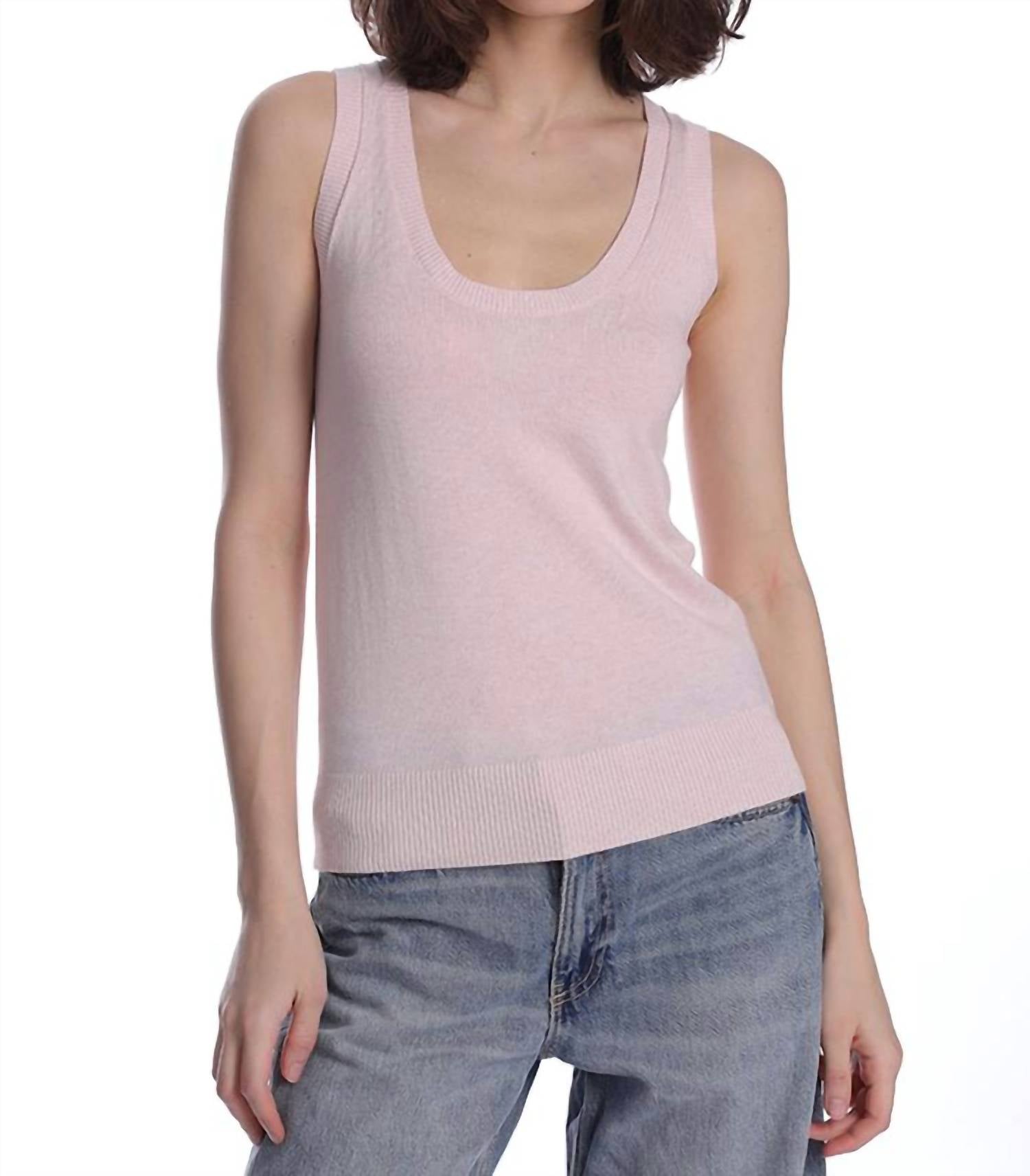 Minnie Rose - Supima Cotton Cashmere Scoop Neck Tank Top - clothing - cotton - blend - pink