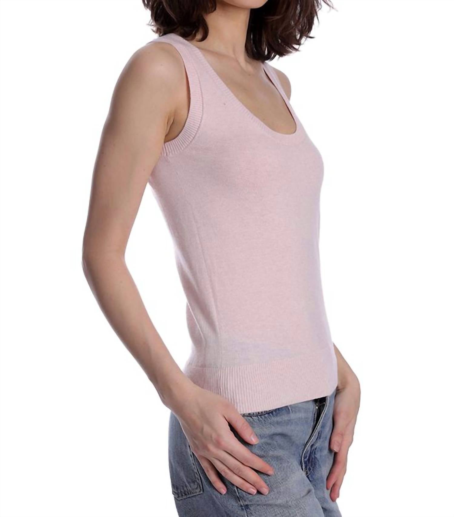 Minnie Rose - Supima Cotton Cashmere Scoop Neck Tank Top - clothing - cotton - blend - pink