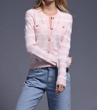 Minnie Rose - Viscose Lace Stripe Cardigan - cardigans - clothing - pink