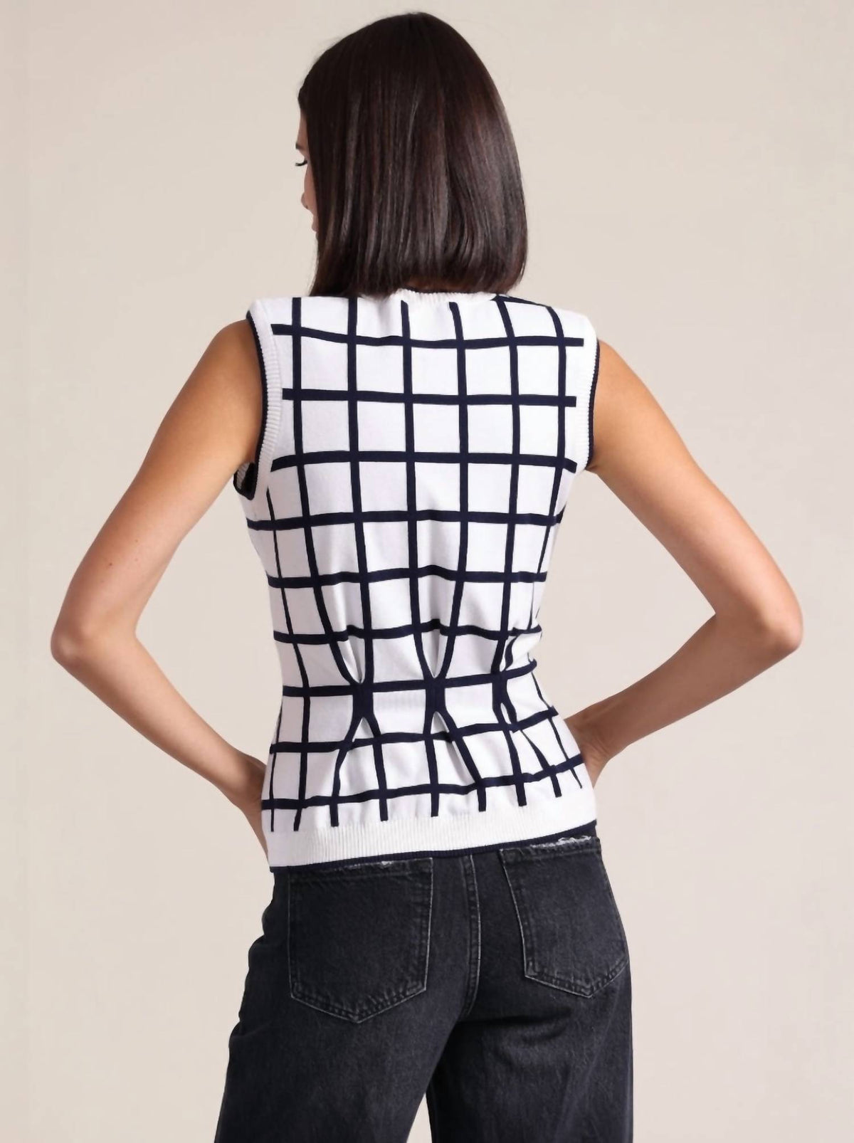 Minnie Rose - Windowpane Pleat Top