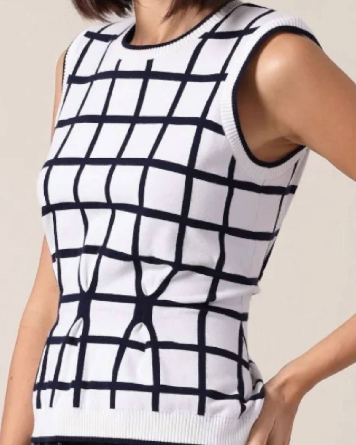 Minnie Rose - Windowpane Pleat Top