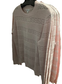 Minnie Rose - Women's Cotton Cashmere Pointelle Crew Sweater - clothing - cotton - blend - crew