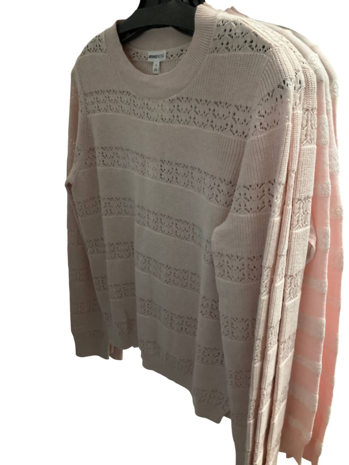 Minnie Rose - Women's Cotton Cashmere Pointelle Crew Sweater - clothing - cotton - blend - crew