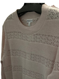 Minnie Rose - Women's Cotton Cashmere Pointelle Crew Sweater - clothing - cotton - blend - crew
